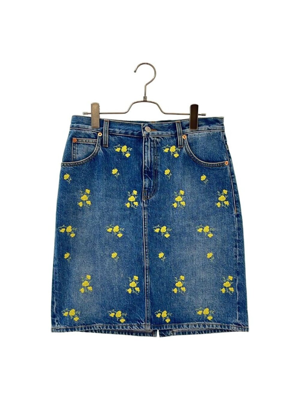 Gucci Flower Embroidery Denim Pencil Skirt Indigo 40